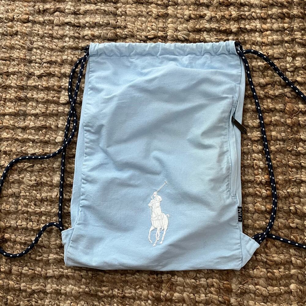 Polo Ralph Lauren Big Pony Canvas Drawstring Backpack Light Blue Cotton Bag